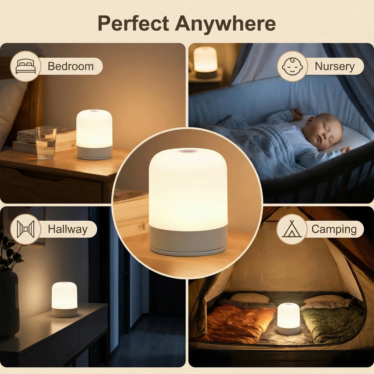 LED Eye Protection Soft Light Night Light Touch Control Rechargeable Battery Outdoor Home Dual-Use Bedroom Sleep Light Gift