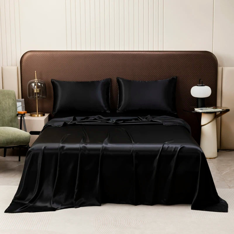 Satin Silk Bed Sheet with Pillowcase Twin/Full/Queen/King Top Sheets Solid Color Flat Bed Sheets Smooth Bed Sheet Sets